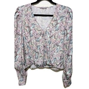 ​Tart Pastel Surplice Wrap Blouse Butterfly Print Bubble Hem Size Medium